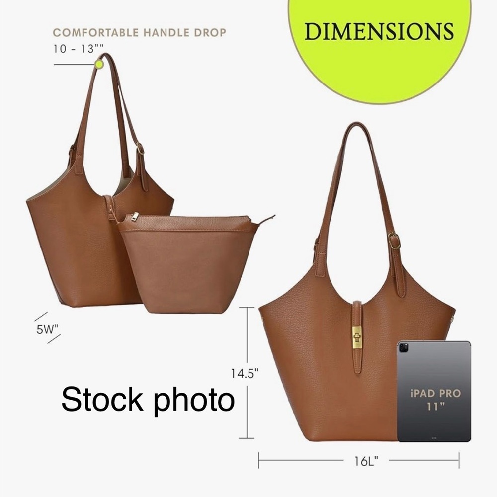 Miztique Cognac Isabelle 2 In 1 Scoop Neck Tote Vegan Leather Removable Pouch - Picture 14 of 16